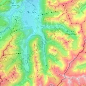 Topografische kaart Trettach, hoogte, reliëf