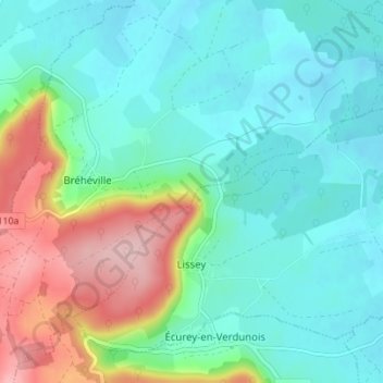 Topografische kaart Lissey, hoogte, reliëf