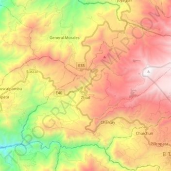 Topografische kaart Zhud, hoogte, reliëf