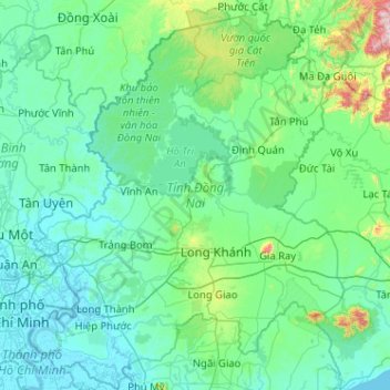 Topografische kaart Tỉnh Đồng Nai, hoogte, reliëf