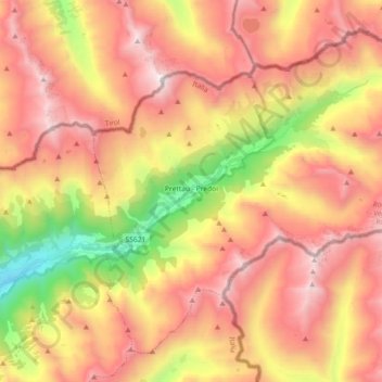 Topografische kaart Prettau - Predoi, hoogte, reliëf
