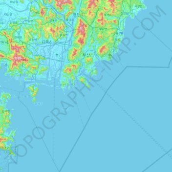 Topografische kaart Busan, hoogte, reliëf