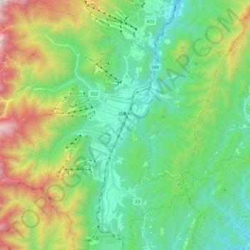 Topografische kaart Hakuba, hoogte, reliëf