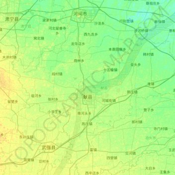 Topografische kaart Xian County, hoogte, reliëf