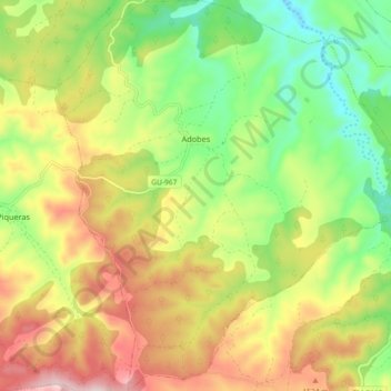 Topografische kaart Adobes, hoogte, reliëf