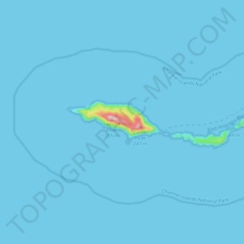 Topografische kaart Anacapa Island, hoogte, reliëf