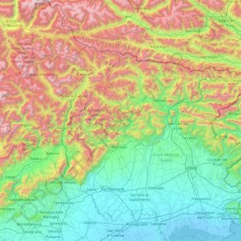 Topografische kaart Alpes carniques, hoogte, reliëf