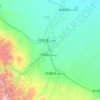 Topografische kaart 莎车县, hoogte, reliëf
