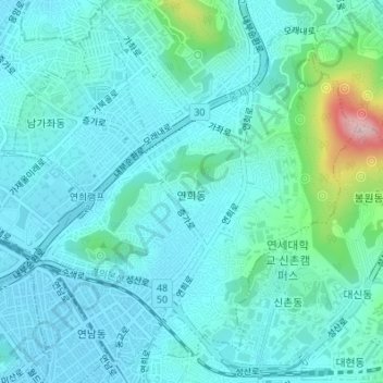 Topografische kaart Yeonhui-dong, hoogte, reliëf