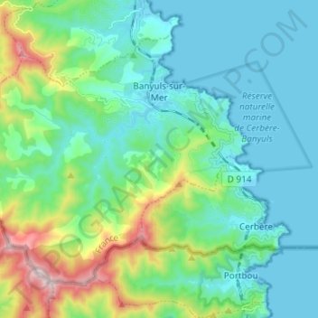 Topografische kaart Banyuls-sur-Mer, hoogte, reliëf