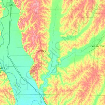 Topografische kaart Fremont County, hoogte, reliëf