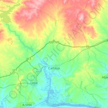 Topografische kaart Cartaya, hoogte, reliëf