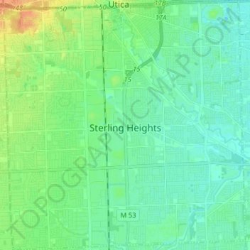 Topografische kaart Sterling Heights, hoogte, reliëf
