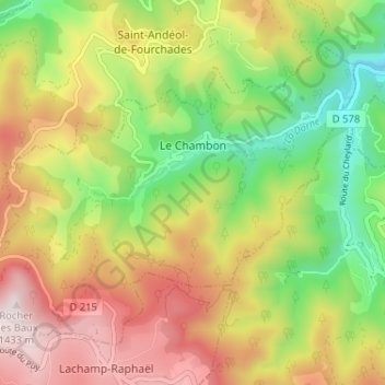 Topografische kaart Le Chambon, hoogte, reliëf