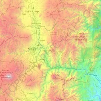 Topografische kaart Tungurahua, hoogte, reliëf