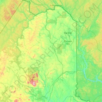 Topografische kaart Aroostook County, hoogte, reliëf