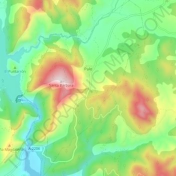 Topografische kaart Palo, hoogte, reliëf