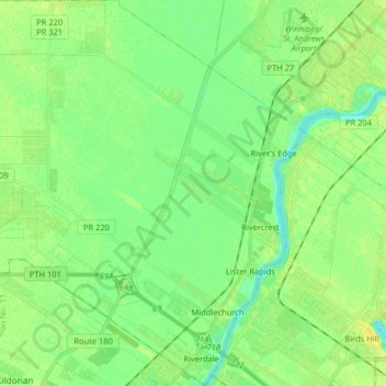 Topografische kaart Rural Municipality of West St. Paul, hoogte, reliëf