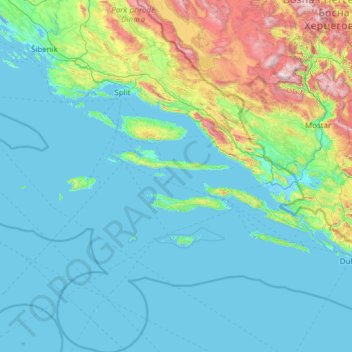 Topografische kaart Gespanschaft Split-Dalmatien, hoogte, reliëf