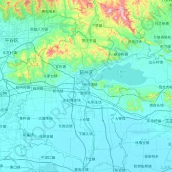 Topografische kaart Jizhou District, hoogte, reliëf