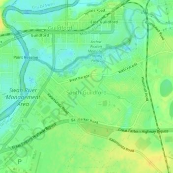 Topografische kaart South Guildford, hoogte, reliëf