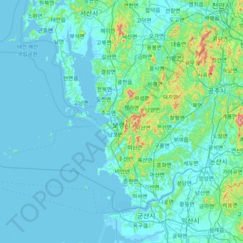 Topografische kaart Boryeong-si, hoogte, reliëf