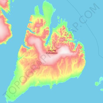Topografische kaart Isla Bolchevique, hoogte, reliëf