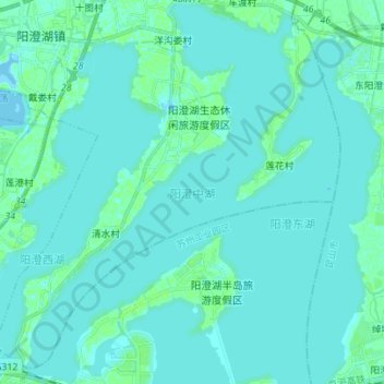 Topografische kaart Middle Yangcheng Lake, hoogte, reliëf