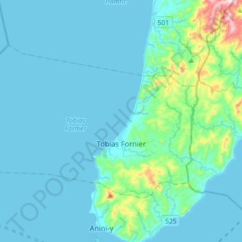 Topografische kaart Tobias Fornier, hoogte, reliëf