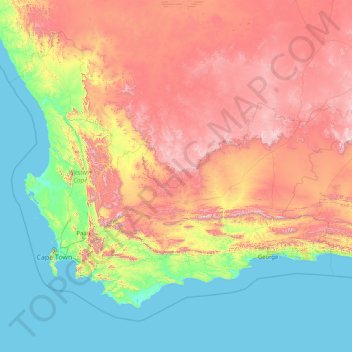 Topografische kaart Western Cape, hoogte, reliëf