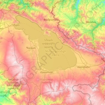 Topografische kaart Gecharkoenik, hoogte, reliëf