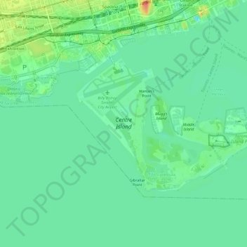 Topografische kaart Toronto Island, hoogte, reliëf
