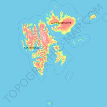 Topografische kaart Spitsbergen, hoogte, reliëf
