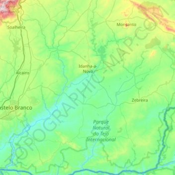 Topografische kaart Idanha-a-Nova, hoogte, reliëf