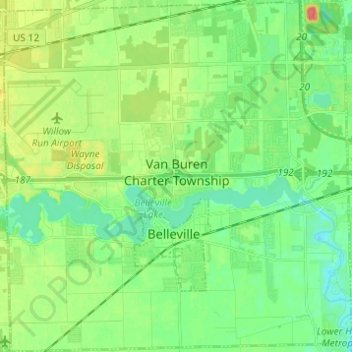Topografische kaart Van Buren Charter Township, hoogte, reliëf