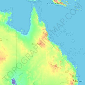 Topografische kaart Queensland, hoogte, reliëf