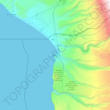 Topografische kaart Arica, hoogte, reliëf
