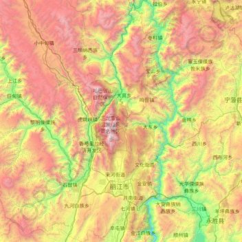 Topografische kaart Yulong, hoogte, reliëf