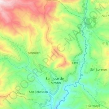 Topografische kaart San José de Chimbo, hoogte, reliëf
