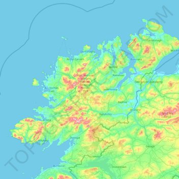 Topografische kaart County Donegal, hoogte, reliëf