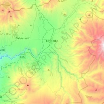 Topografische kaart Cayambe, hoogte, reliëf
