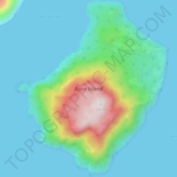 Topografische kaart Raza Island, hoogte, reliëf