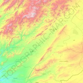 Topografische kaart Zabul, hoogte, reliëf
