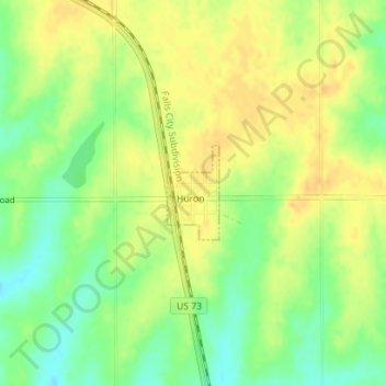 Topografische kaart Huron, hoogte, reliëf