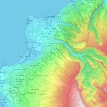 Topografische kaart La Possession, hoogte, reliëf