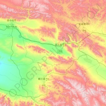 Topografische kaart Ulan County, hoogte, reliëf