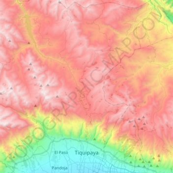 Topografische kaart Tiquipaya, hoogte, reliëf