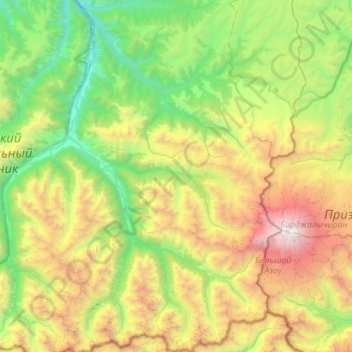 Topografische kaart Хурзукское сельское поселение, hoogte, reliëf