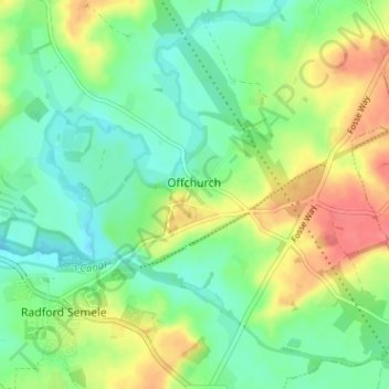 Topografische kaart Offchurch, hoogte, reliëf