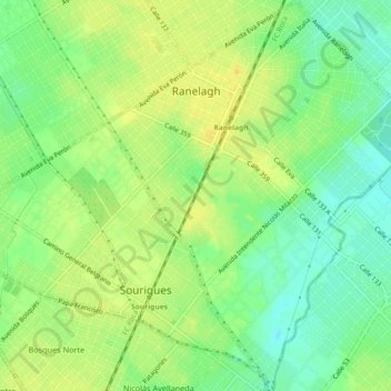 Topografische kaart Ranelagh, hoogte, reliëf